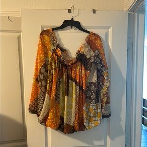 Patchwork Peasant Blouse - Multicolor